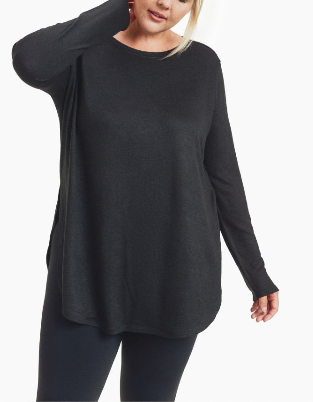 CURVY Long Sleeve Flow Top with Side Slits